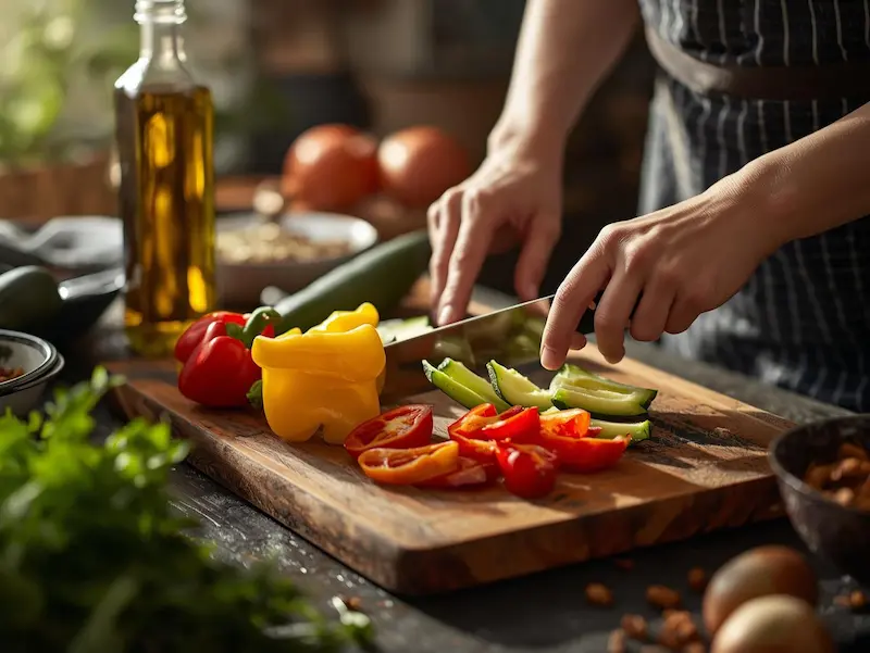 Préparation de légumes frais sur une planche pour cuisiner à la maison et manger plus sainement