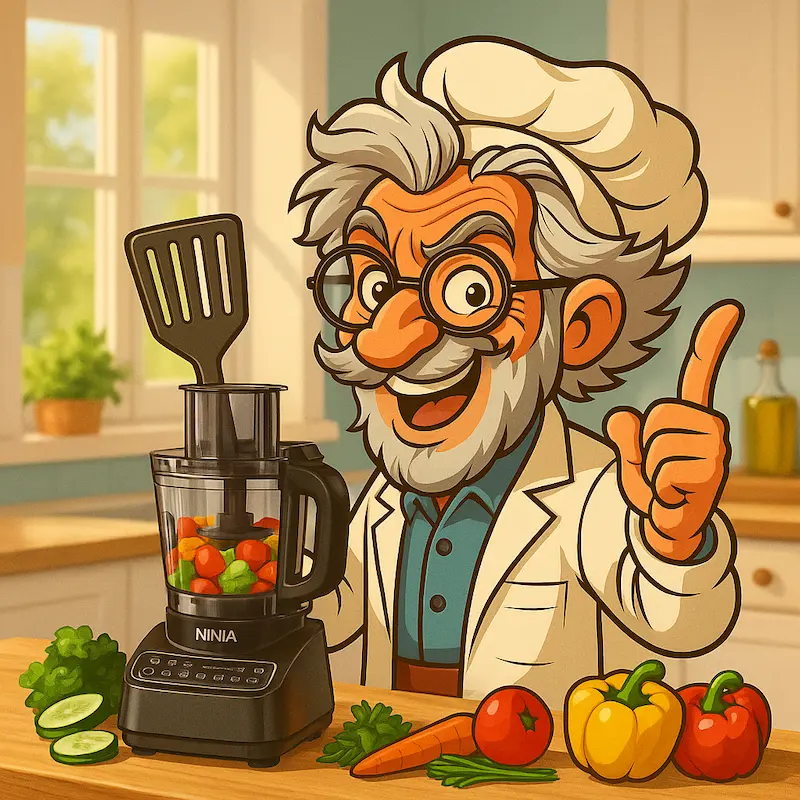 Docteur Spatule testant le robot multifonction Ninja BN650EU dans sa cuisine