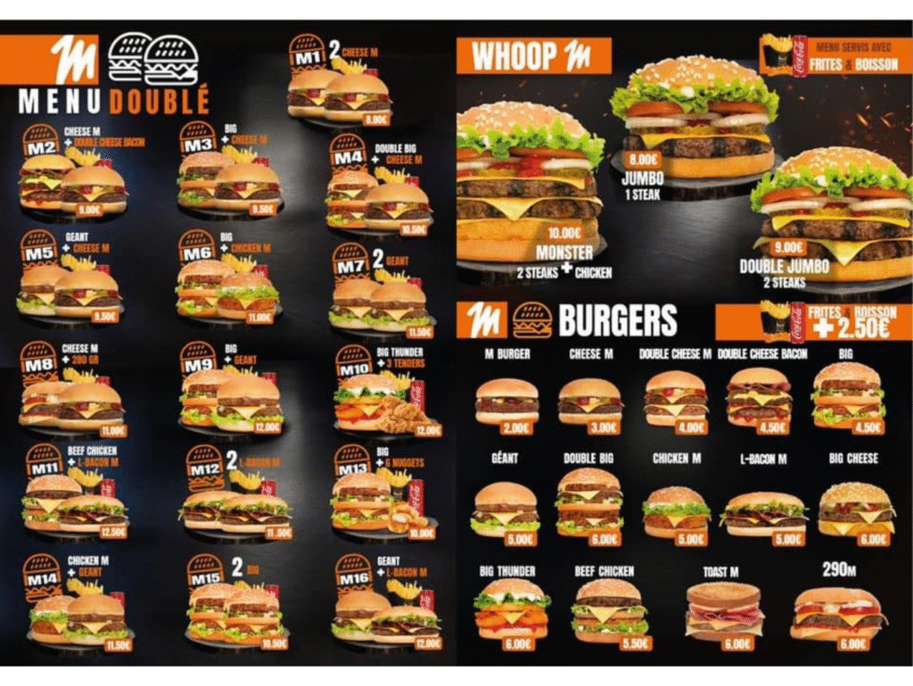 menu carte du restaurant halal big m