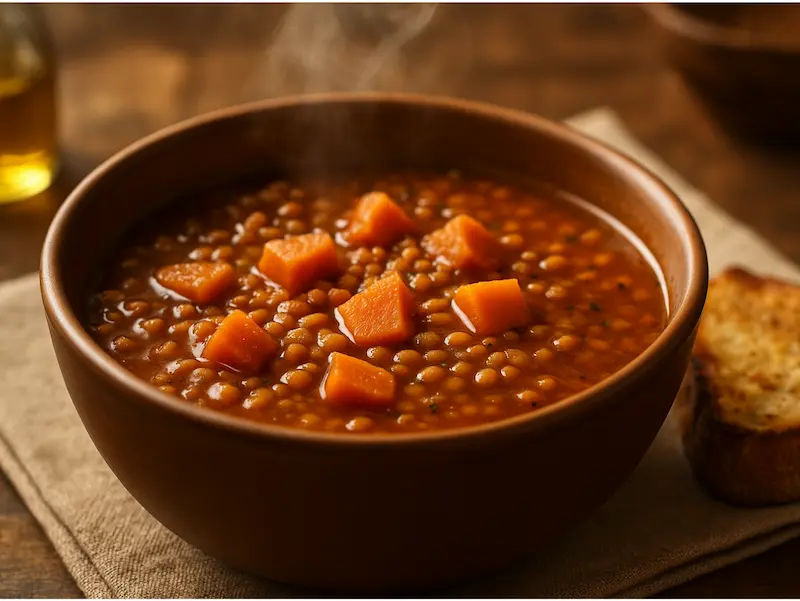 Bol de soupe de lentilles facile avec carottes, soupe chaude et réconfortante