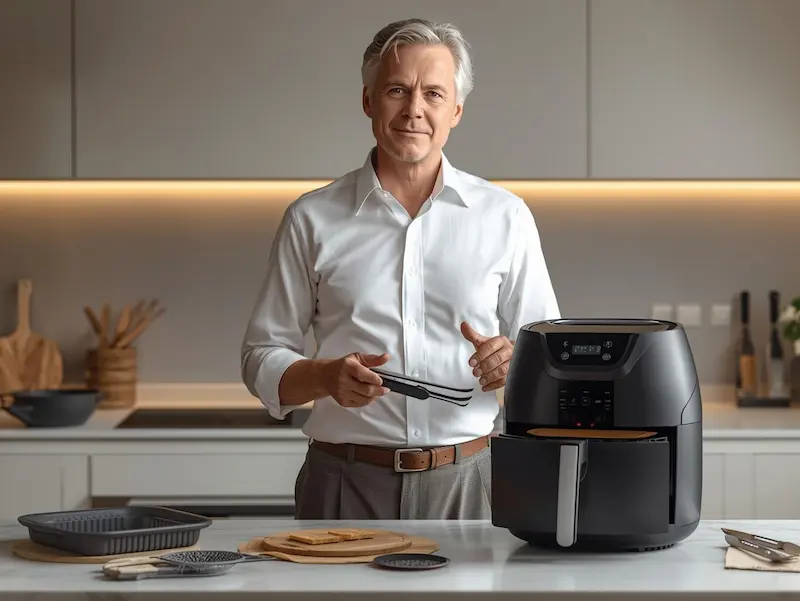 Accessoires airfryer utiles présentés par Docteur Spatule dans une cuisine moderne