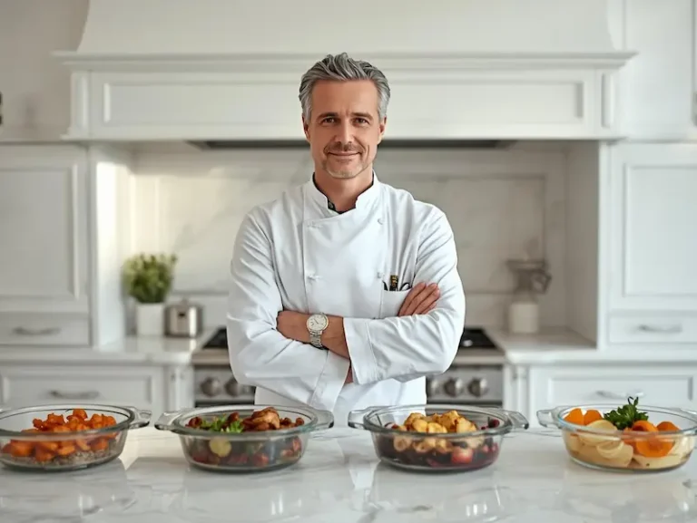 Chef testant un plat pyrex dans une cuisine moderne