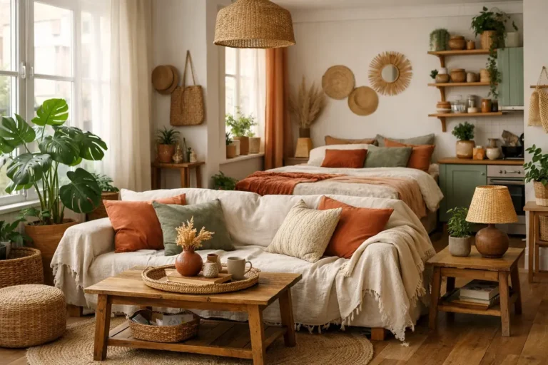 amenagement pour studio chaleureux et optimisé, ambiance cocooning et design intelligent.