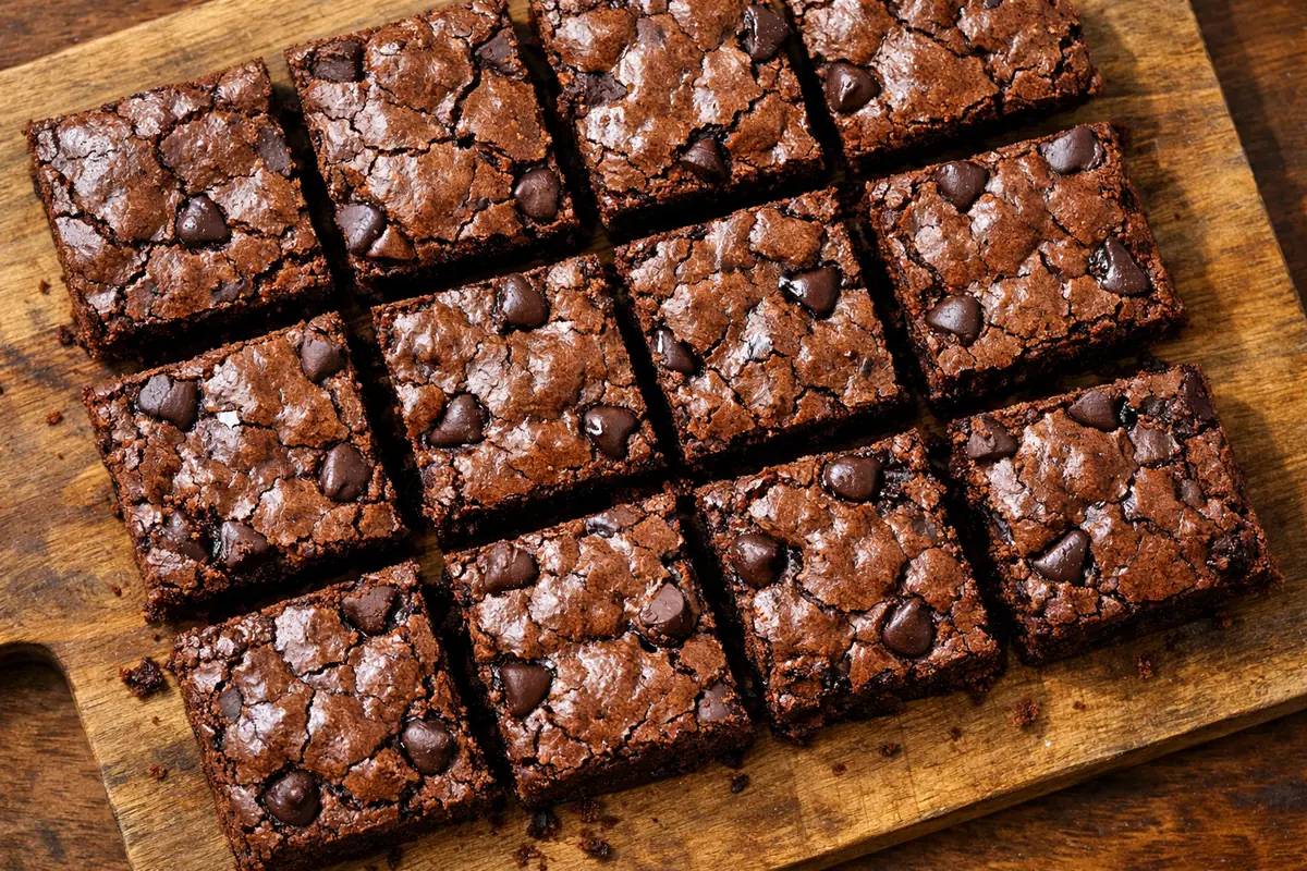 Brownies maison coupés en carrés, texture fondante et cœur chocolaté.
