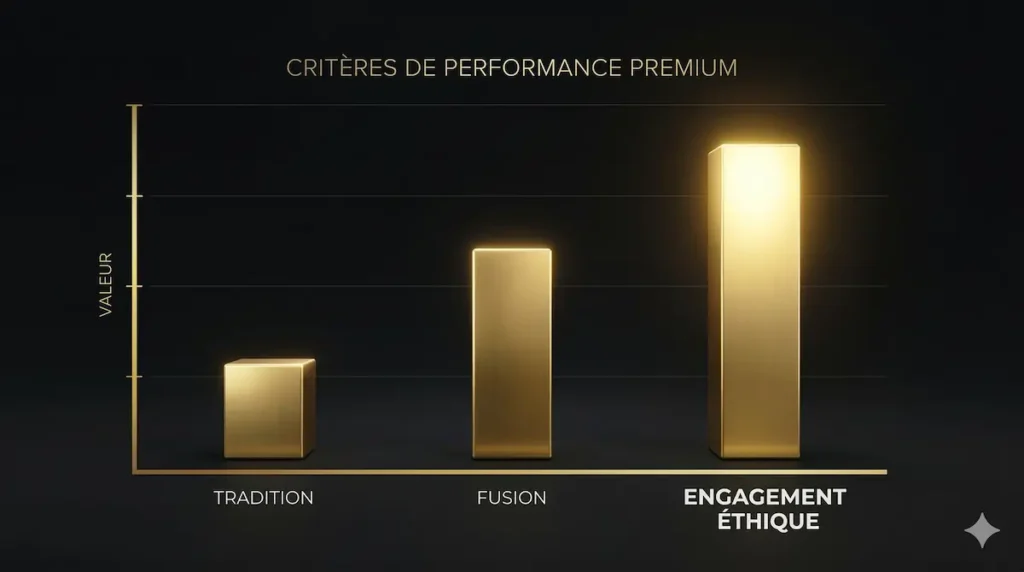 Graphique à barres stylisé montrant la montée de l'éthique et du terroir face au classicisme.