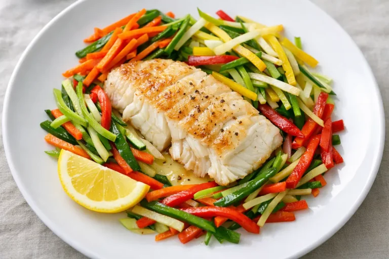 Filet de julienne cuisiné à la perfection, recette facile et rapide, ambiance culinaire appétissante.