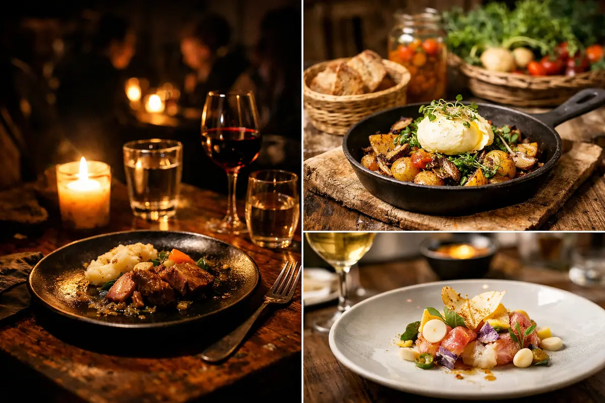 restaurant-insolite-paris-experience-unique Restaurant Insolite — Assortiment de plats insolites dans des restaurants parisiens, ambiance chaleureuse et découverte culinaire.